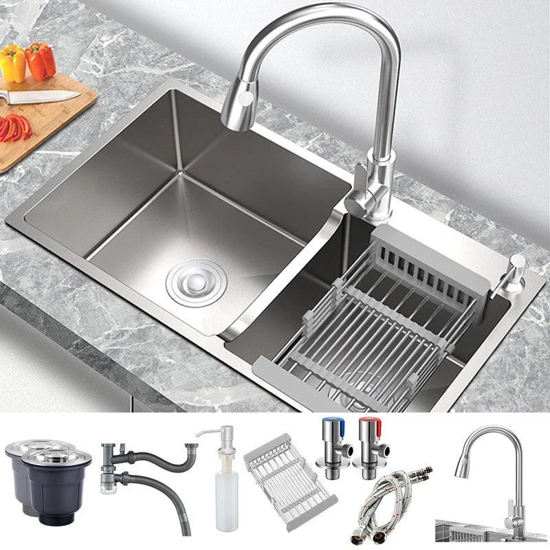 Stainless Steel 2 Holes Sink Contemporary Kitchen Sink with Basket Strainer -Bathlova