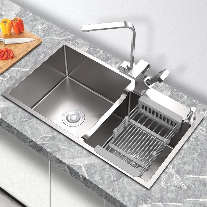 Stainless Steel 2 Holes Sink Contemporary Kitchen Sink with Basket Strainer -Bathlova