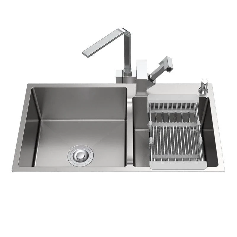 Stainless Steel 2 Holes Sink Contemporary Kitchen Sink with Basket Strainer -Bathlova