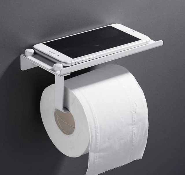 Stainless Steel Bathroom Paper Phone Holder with Shelf -Bathlova