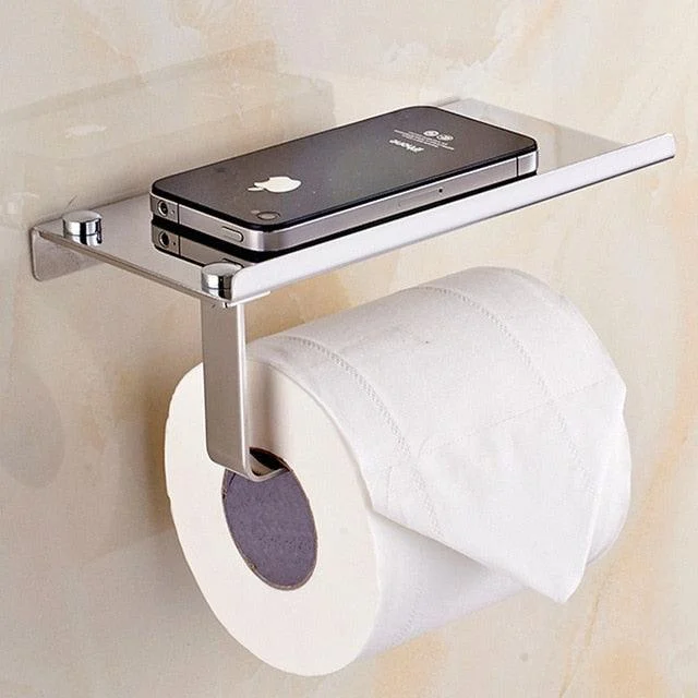 Stainless Steel Bathroom Paper Phone Holder with Shelf -Bathlova