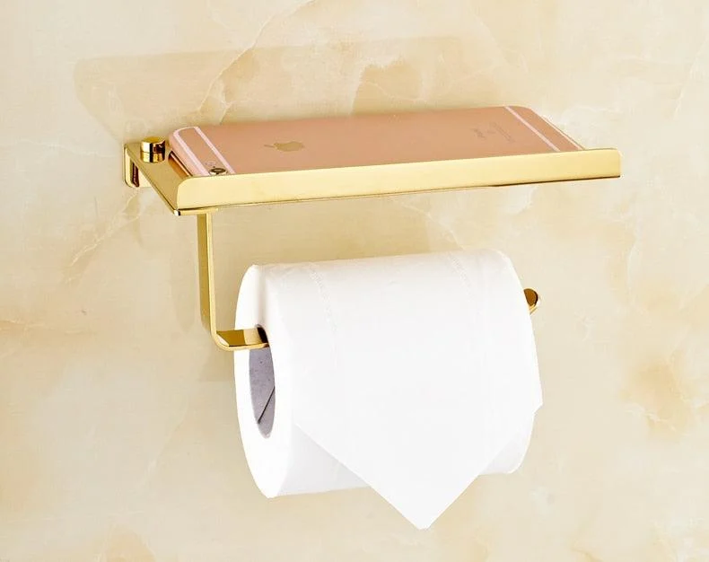 Stainless Steel Bathroom Paper Phone Holder with Shelf -Bathlova