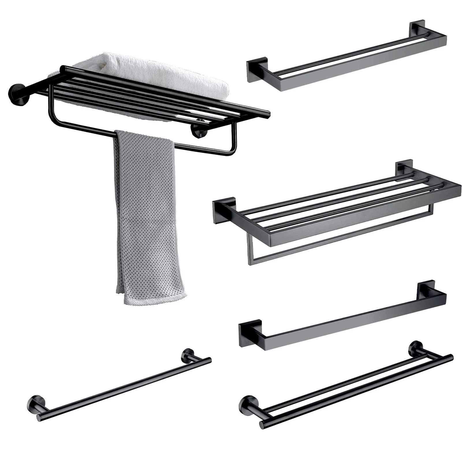 Stainless Steel Bathroom Set Bathroom Accessories Black Towel Rail Bar -Bathlova