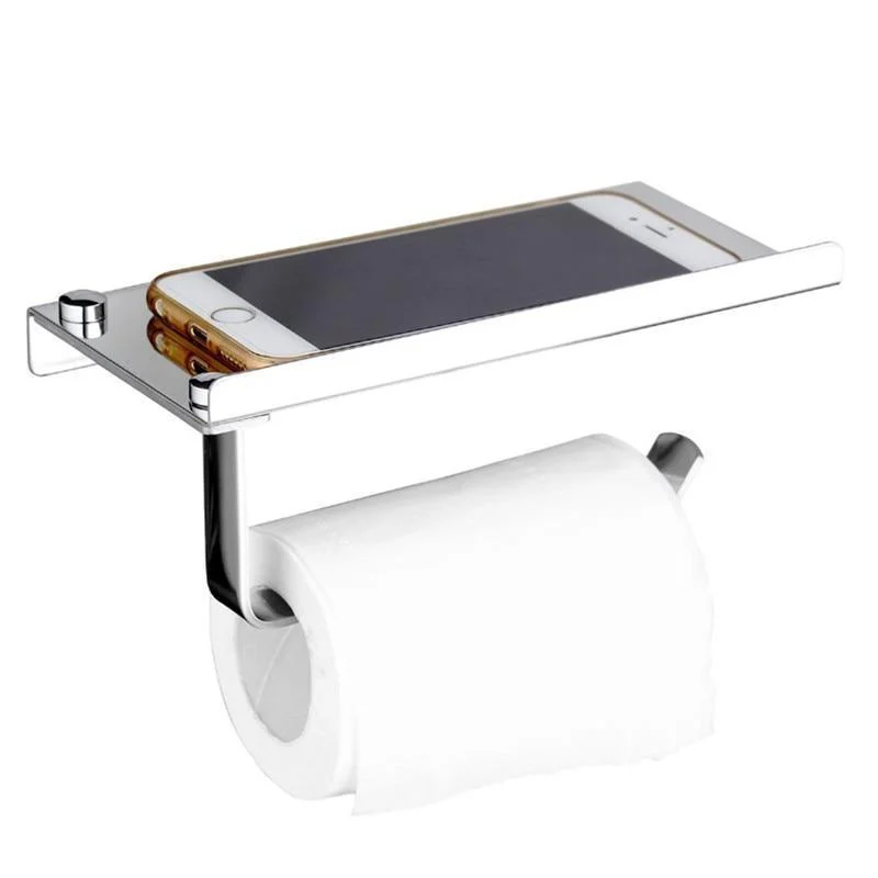 Stainless Steel Bathroom Tissue Paper Holder with Phone Shelf -Bathlova