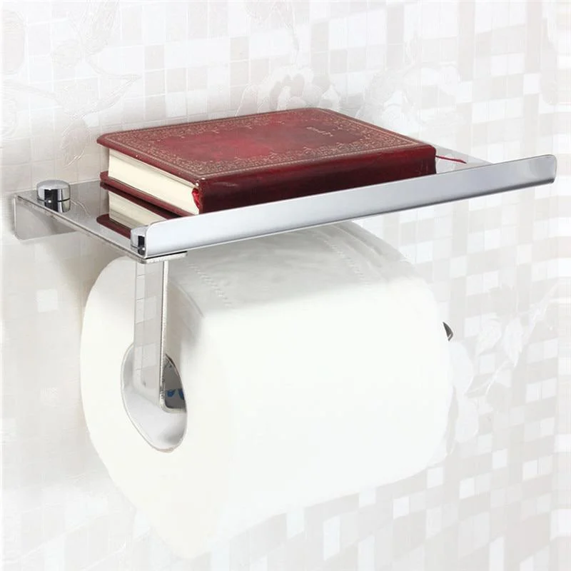 Stainless Steel Bathroom Tissue Paper Holder with Phone Shelf -Bathlova