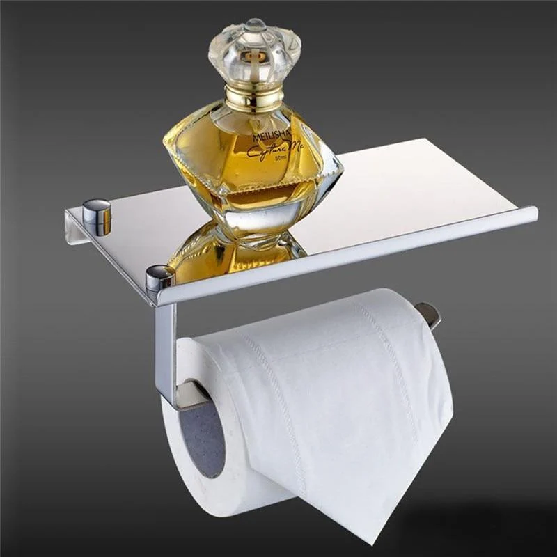 Stainless Steel Bathroom Tissue Paper Holder with Phone Shelf -Bathlova