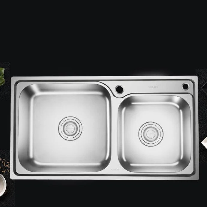 Stainless Steel Double Sink Kitchen Sink 2 Holes Drop-In Sink -Bathlova