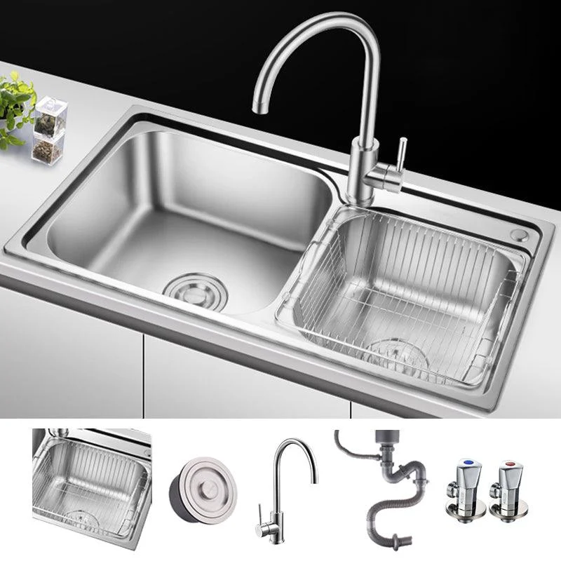 Stainless Steel Double Sink Kitchen Sink 2 Holes Drop-In Sink -Bathlova