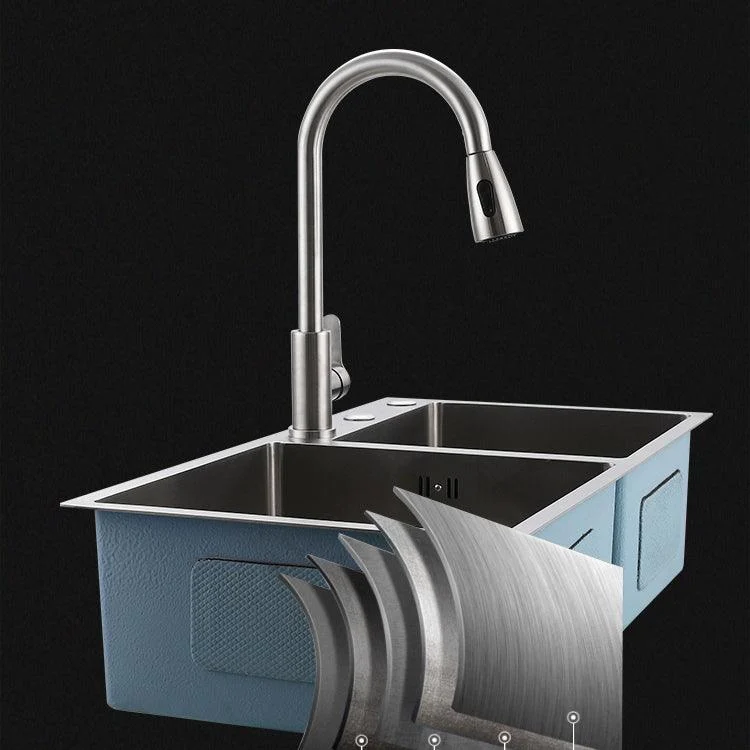 Stainless Steel Double Sink Kitchen Sink 3 Holes Drop-In Sink with Drain Assembly -Bathlova