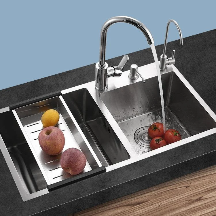 Stainless Steel Double Sink Kitchen Sink 3 Holes Drop-In Sink with Drain Assembly -Bathlova