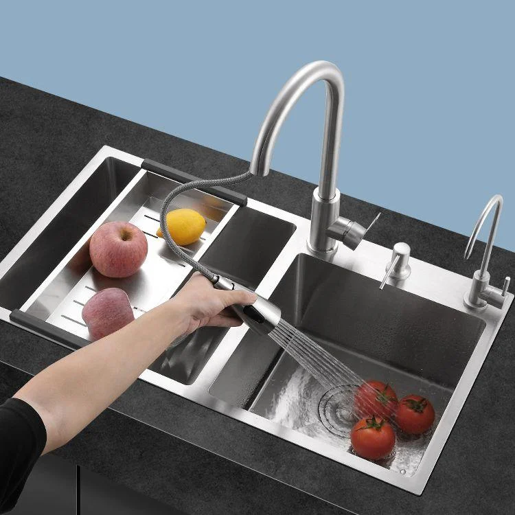 Stainless Steel Double Sink Kitchen Sink 3 Holes Drop-In Sink with Drain Assembly -Bathlova