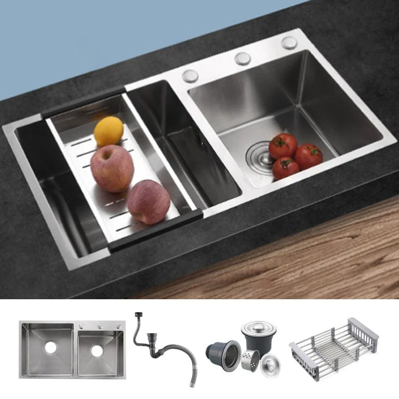 Stainless Steel Double Sink Kitchen Sink 3 Holes Drop-In Sink with Drain Assembly -Bathlova