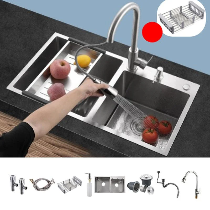 Stainless Steel Double Sink Kitchen Sink 3 Holes Drop-In Sink with Drain Assembly -Bathlova