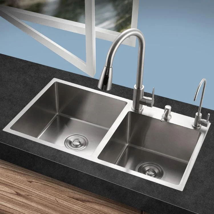 Stainless Steel Double Sink Kitchen Sink 3 Holes Drop-In Sink with Drain Assembly -Bathlova