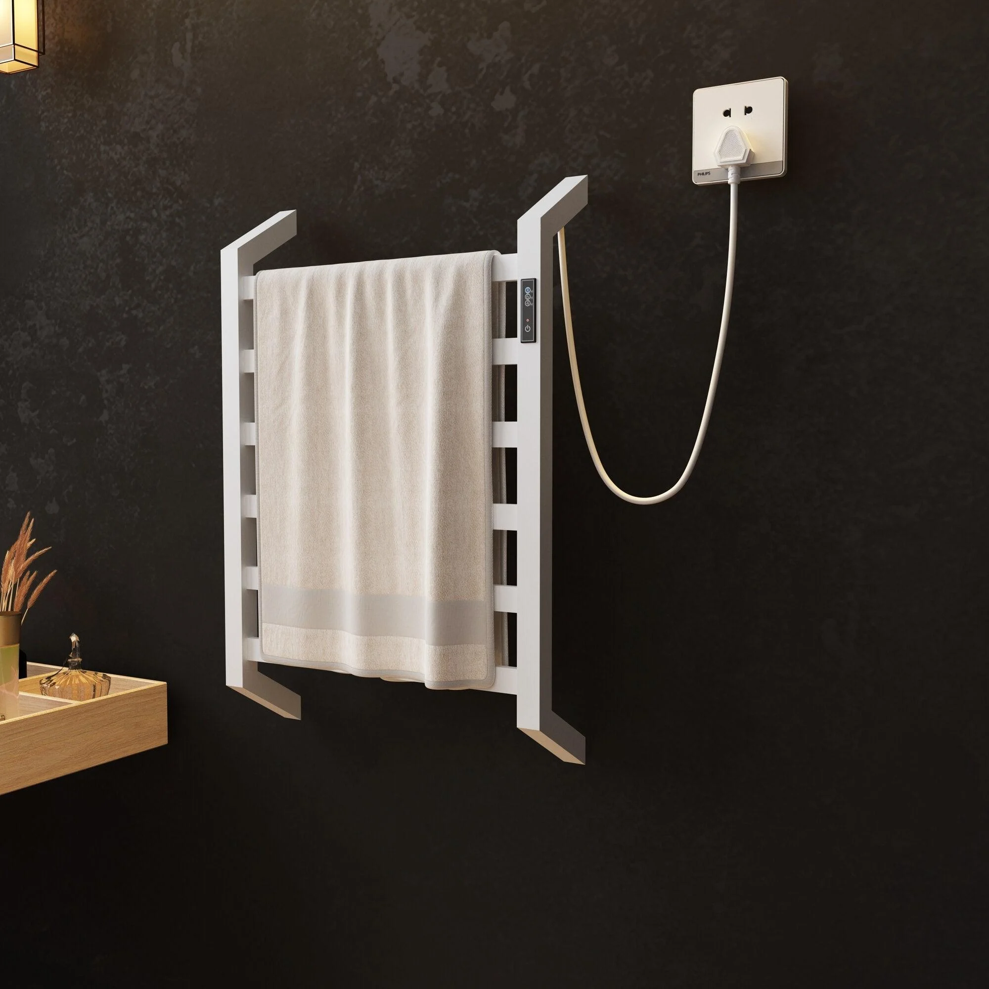 Stainless Steel Drill-Free Electric Towel Warmer for Bathroom US Plug -Bathlova