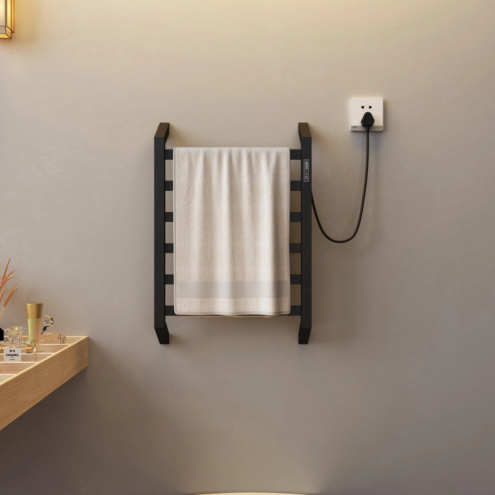 Stainless Steel Drill-Free Electric Towel Warmer for Bathroom US Plug -Bathlova