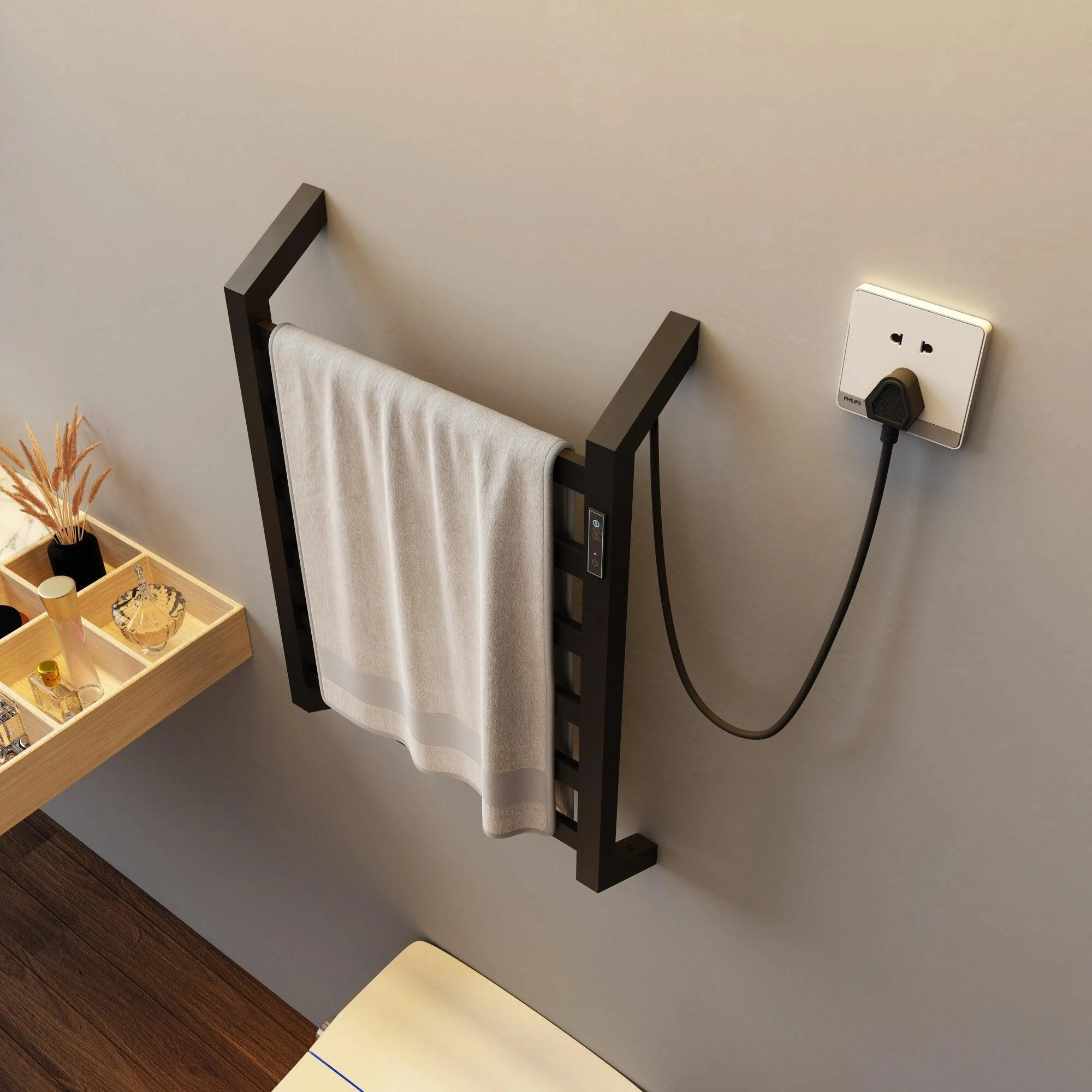 Stainless Steel Drill-Free Electric Towel Warmer for Bathroom US Plug -Bathlova