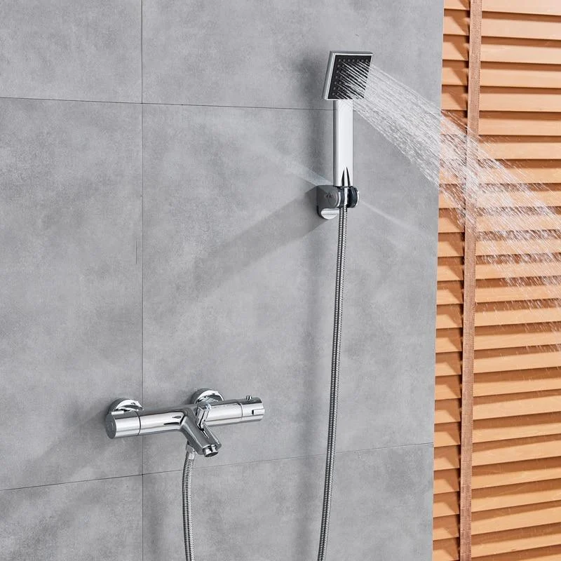 Stainless Steel Dual Handle Chrome Thermostatic Mixer Shower Tap Set In Chrome -Bathlova