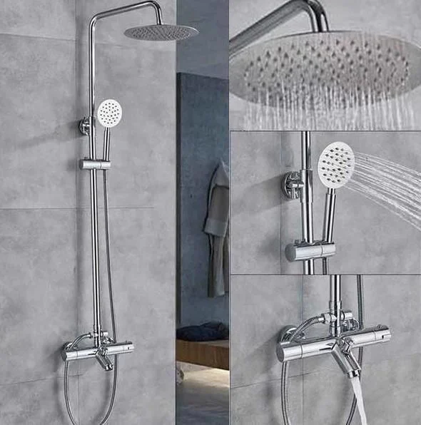 Stainless Steel Dual Handle Chrome Thermostatic Mixer Shower Tap Set In Chrome -Bathlova