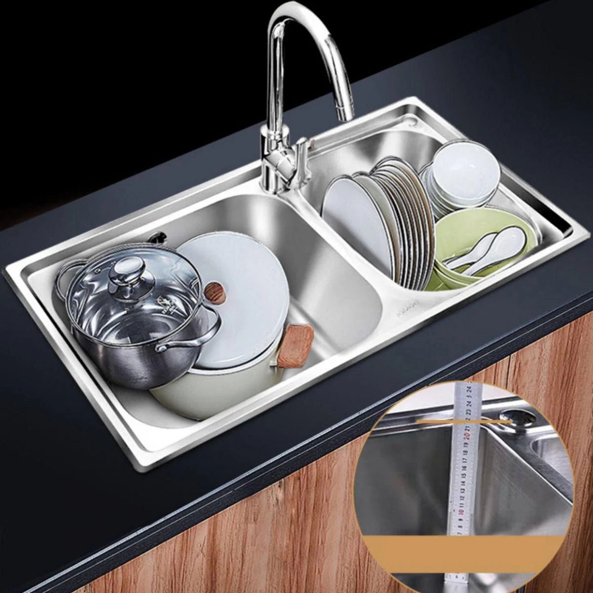 Stainless Steel Kitchen Double Sink Drop-In Kitchen Sink with Drain Assembly -Bathlova