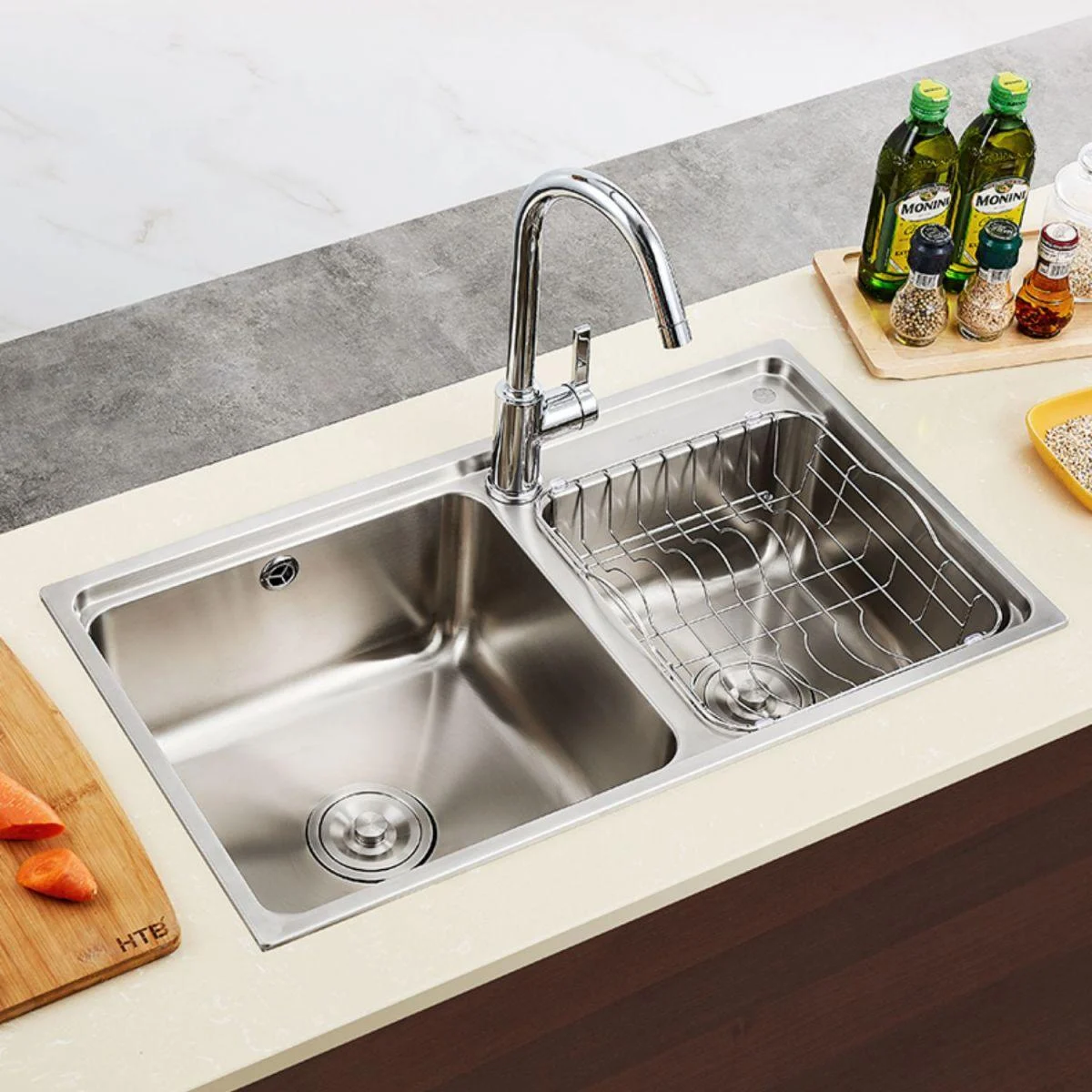 Stainless Steel Kitchen Double Sink Drop-In Kitchen Sink with Drain Assembly -Bathlova