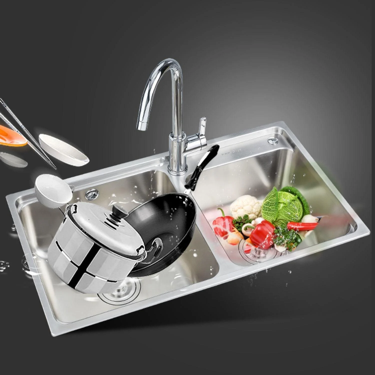 Stainless Steel Kitchen Double Sink Drop-In Kitchen Sink with Drain Assembly -Bathlova