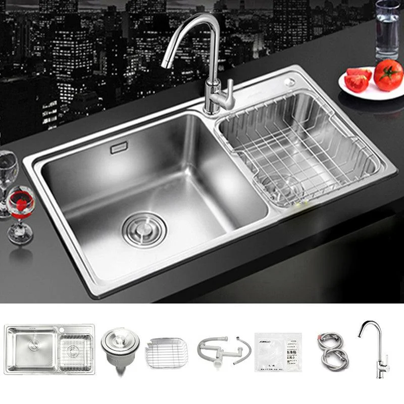 Stainless Steel Kitchen Double Sink Drop-In Kitchen Sink with Drain Assembly -Bathlova