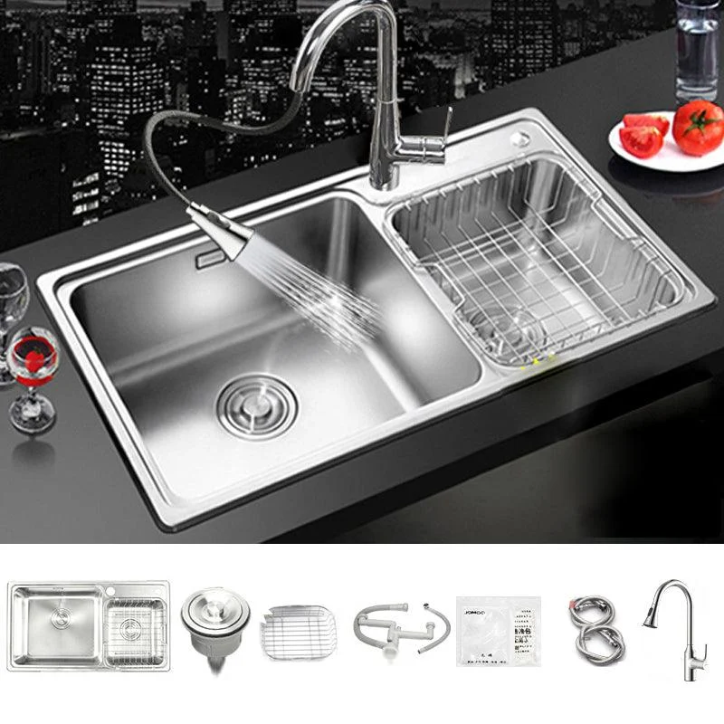 Stainless Steel Kitchen Double Sink Drop-In Kitchen Sink with Drain Assembly -Bathlova