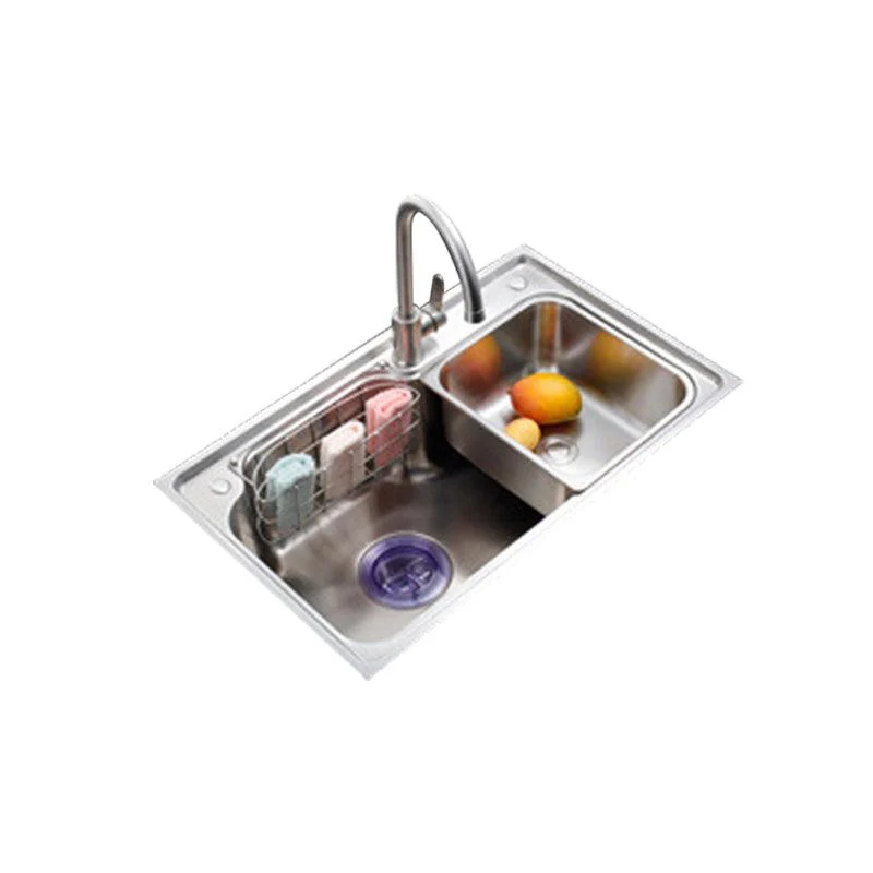 Stainless Steel Kitchen Sink 2 Holes Overflow Hole Design Drop-In Kitchen Sink -Bathlova