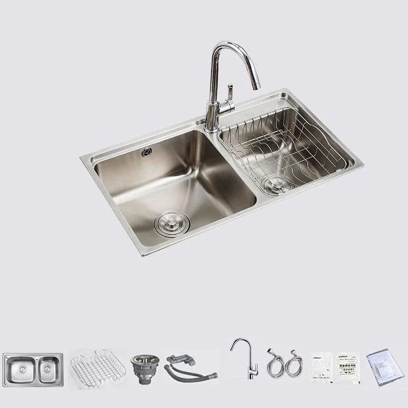 Stainless Steel Kitchen Sink Double Bowl Kitchen Sink with Drain Assembly -Bathlova