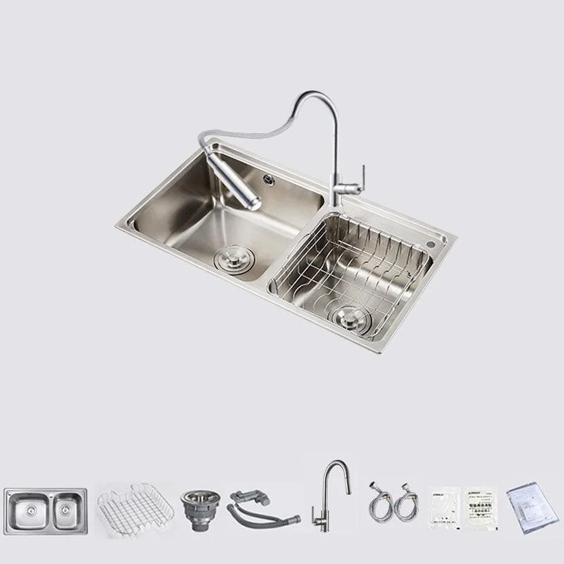 Stainless Steel Kitchen Sink Double Bowl Kitchen Sink with Drain Assembly -Bathlova