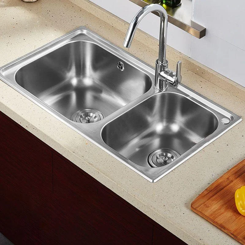 Stainless Steel Kitchen Sink Double Bowl Kitchen Sink with Drain Assembly -Bathlova