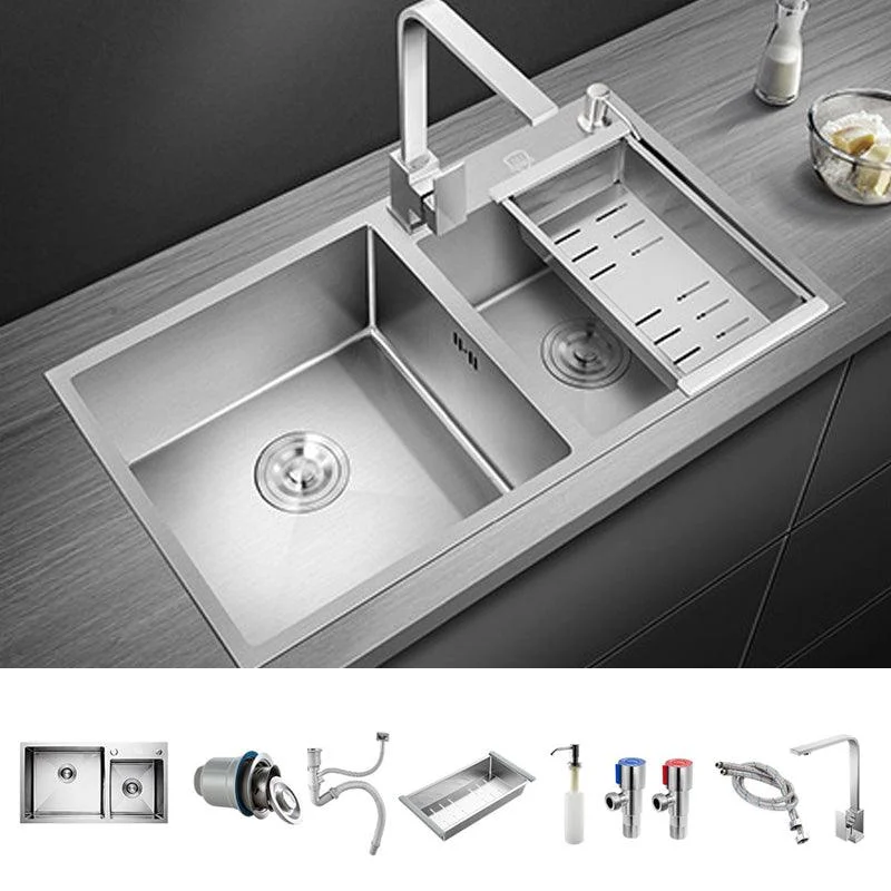 Stainless Steel Kitchen Sink Double Bowl Kitchen Sink with Rectangular Shape -Bathlova