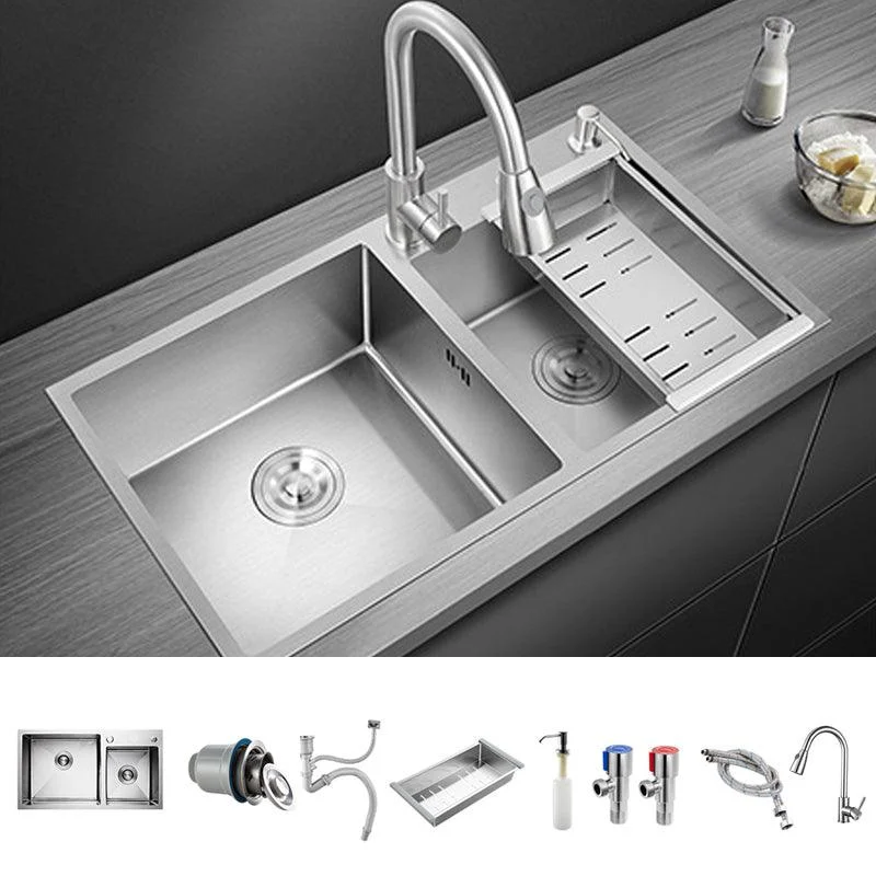 Stainless Steel Kitchen Sink Double Bowl Kitchen Sink with Rectangular Shape -Bathlova