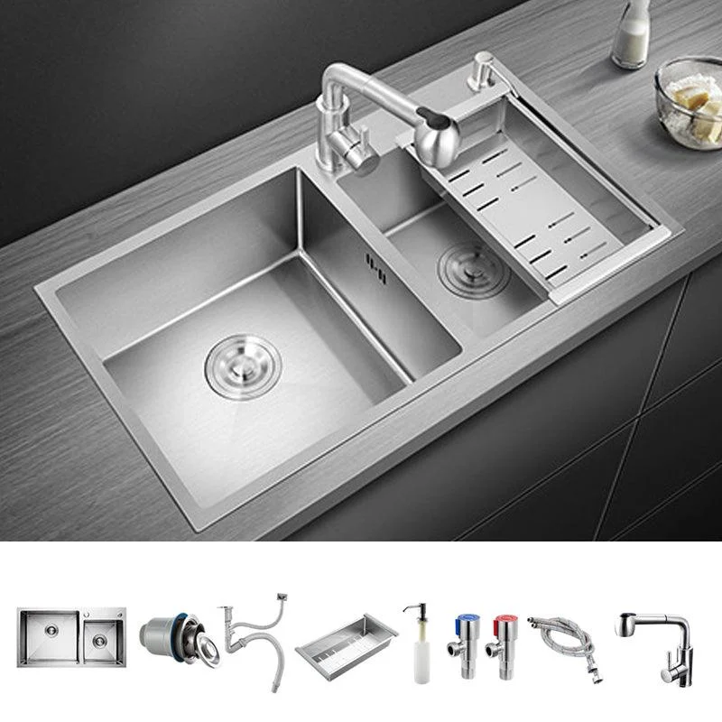 Stainless Steel Kitchen Sink Double Bowl Kitchen Sink with Rectangular Shape -Bathlova