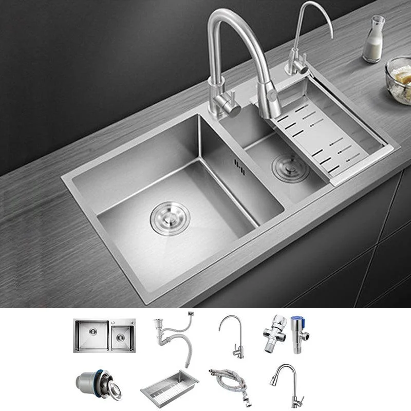 Stainless Steel Kitchen Sink Double Bowl Kitchen Sink with Rectangular Shape -Bathlova