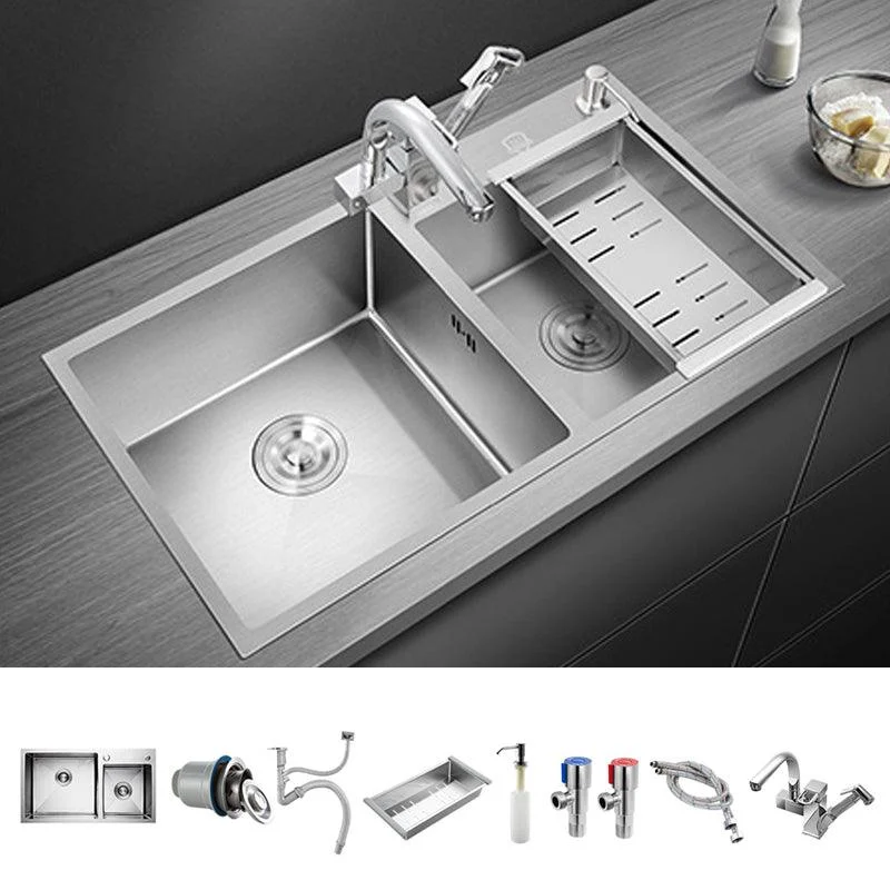 Stainless Steel Kitchen Sink Double Bowl Kitchen Sink with Rectangular Shape -Bathlova