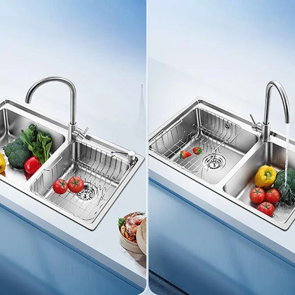 Stainless Steel Kitchen Sink Overflow Hole Design Kitchen Double Sink -Bathlova