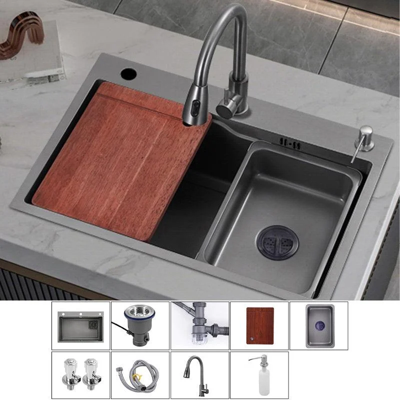 Stainless Steel Kitchen Sink Single Bowl Drop-In Sink with 3 Holes -Bathlova