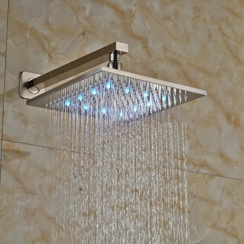 Stainless Steel Luxurious Square Shaped Rainfall Shower Head with LED Lights And Shower Arm -Bathlova