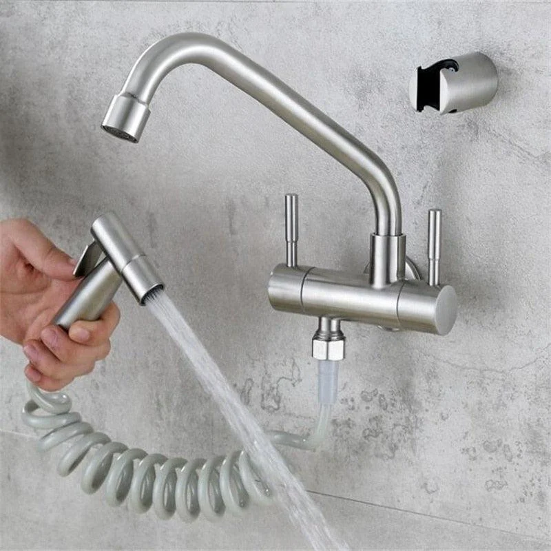 Stainless Steel Nickel Tap Spray Set Double Control Kitchen Tap -Bathlova