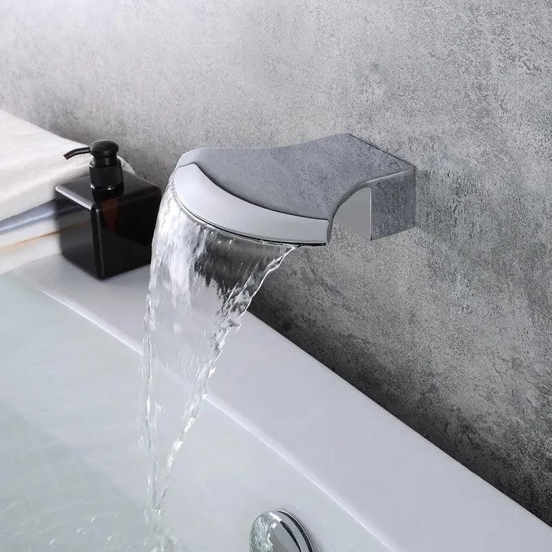 Stainless Steel Round-Flat Wall-Mounted Waterfall Bathtub Tap in Polished Chrome -Bathlova