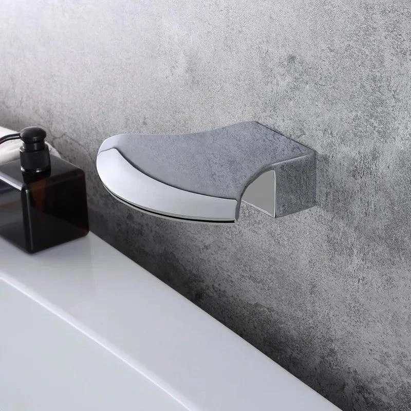 Stainless Steel Round-Flat Wall-Mounted Waterfall Bathtub Tap in Polished Chrome -Bathlova