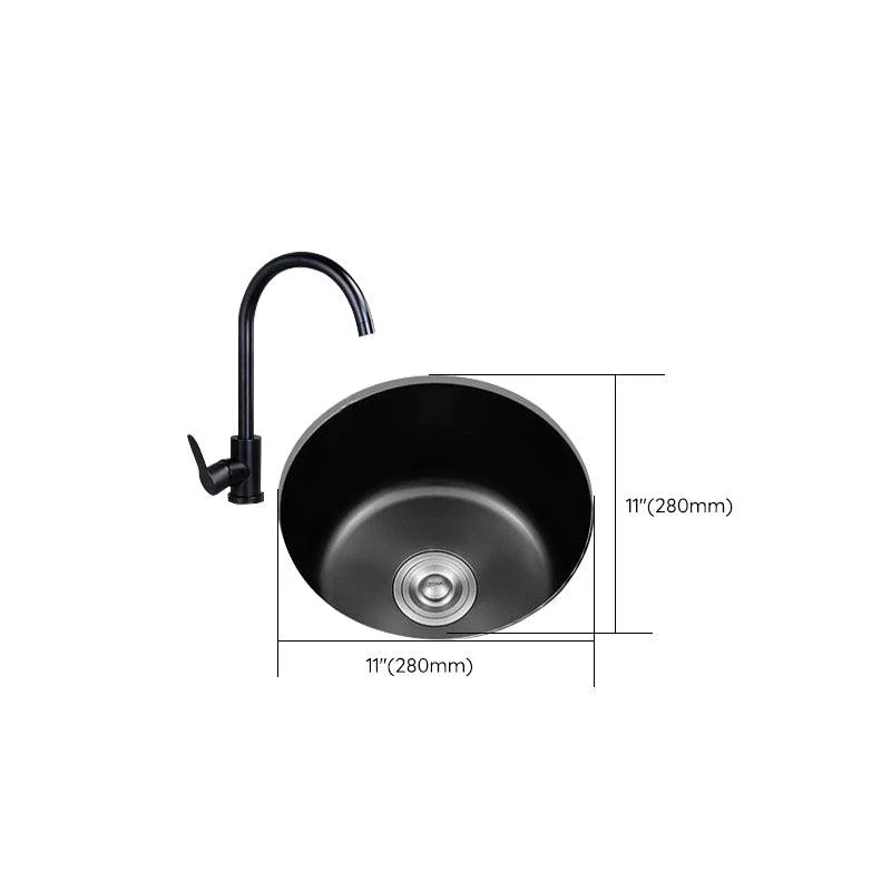 Stainless Steel Round Sink in Black Single Bowl Undermount Sink with Basket Strainer -Bathlova