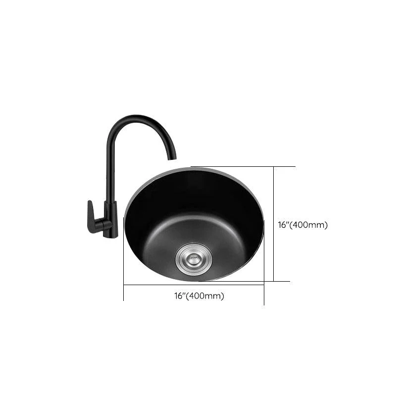 Stainless Steel Round Sink in Black Single Bowl Undermount Sink with Basket Strainer -Bathlova