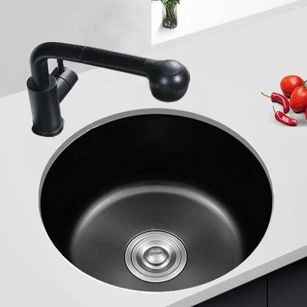 Stainless Steel Round Sink in Black Single Bowl Undermount Sink with Basket Strainer -Bathlova