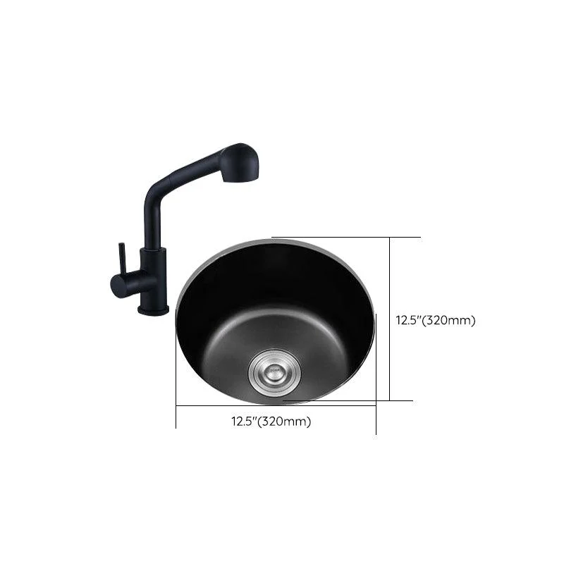 Stainless Steel Round Sink in Black Single Bowl Undermount Sink with Basket Strainer -Bathlova