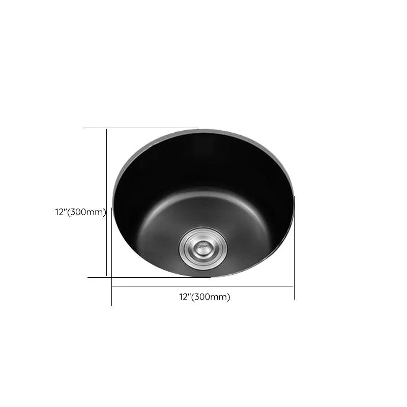 Stainless Steel Round Sink in Black Single Bowl Undermount Sink with Basket Strainer -Bathlova