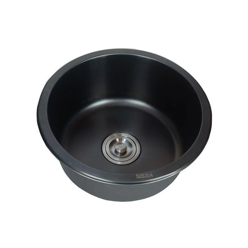 Stainless Steel Round Sink in Black Single Bowl Undermount Sink with Basket Strainer -Bathlova