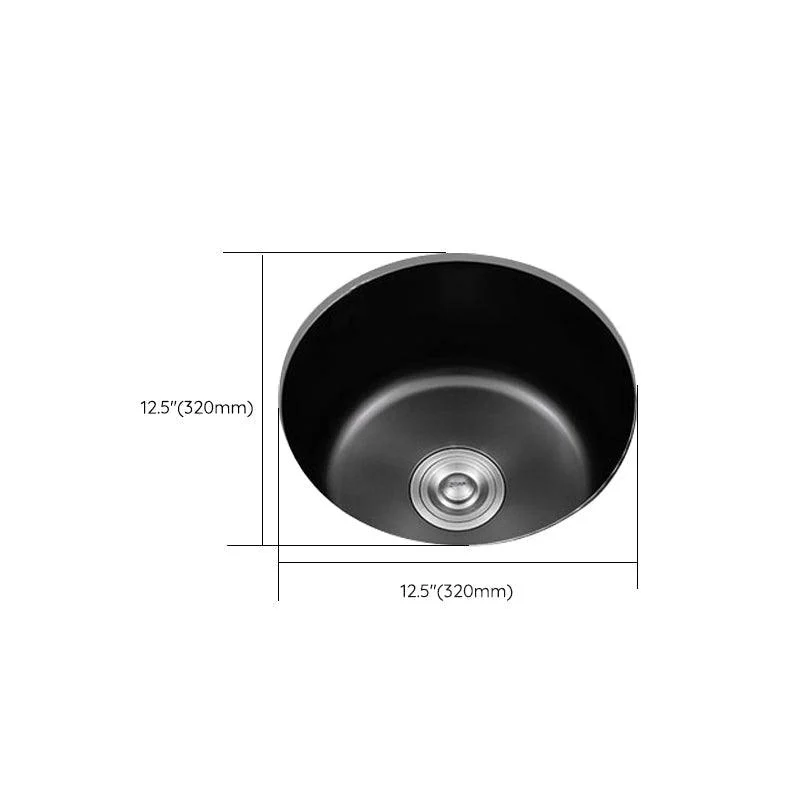 Stainless Steel Round Sink in Black Single Bowl Undermount Sink with Basket Strainer -Bathlova